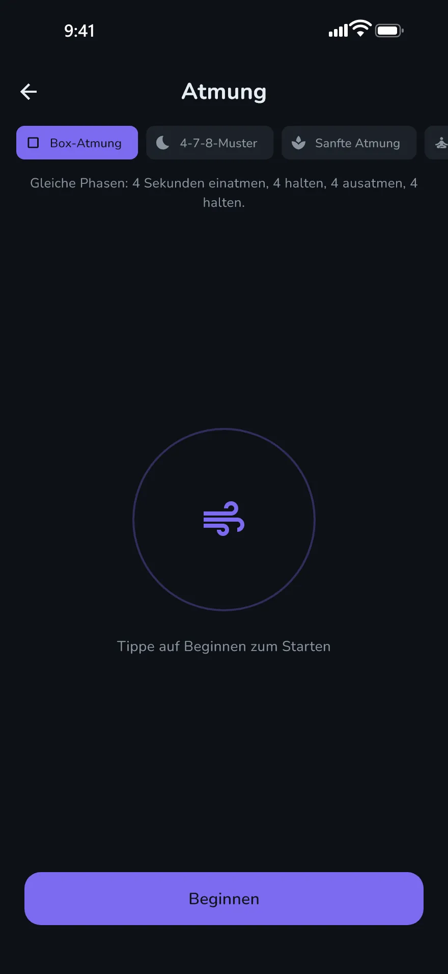 Der Bildschirm „Atmung“ in Optophone