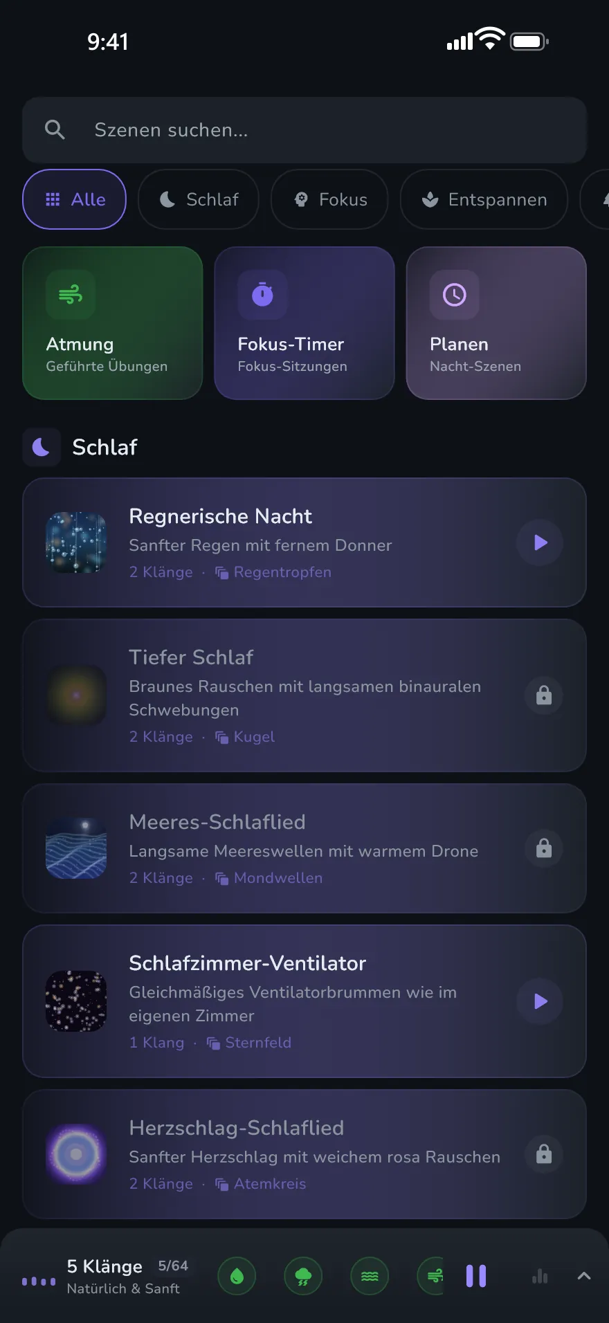Der Bildschirm „Szenen“ in Optophone