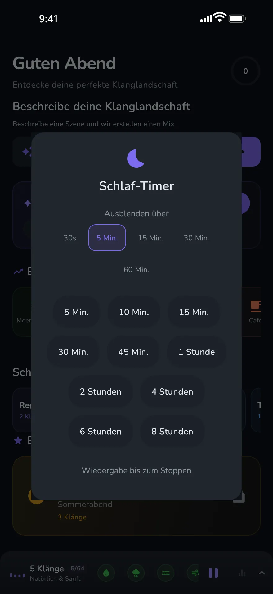 Der Bildschirm „Schlaf-Timer“ in Optophone