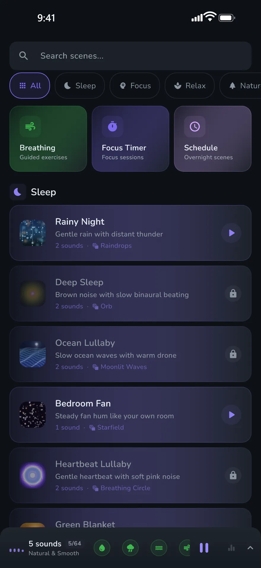 The Scenes screen in Optophone