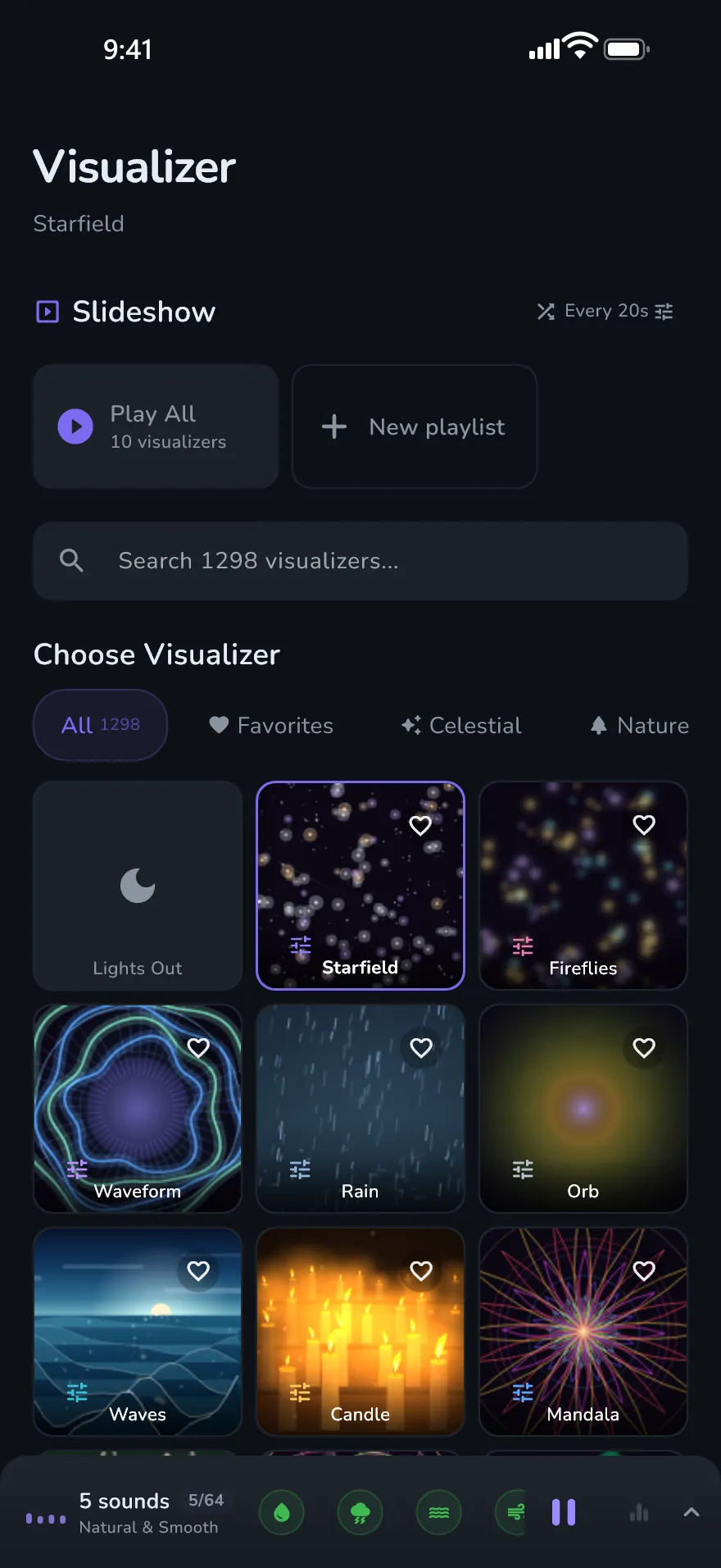 The Visualizers screen in Optophone