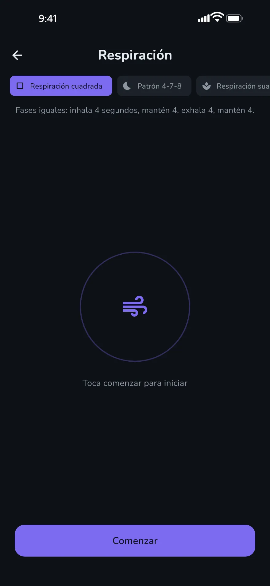 La pantalla «Respiración» de Optophone
