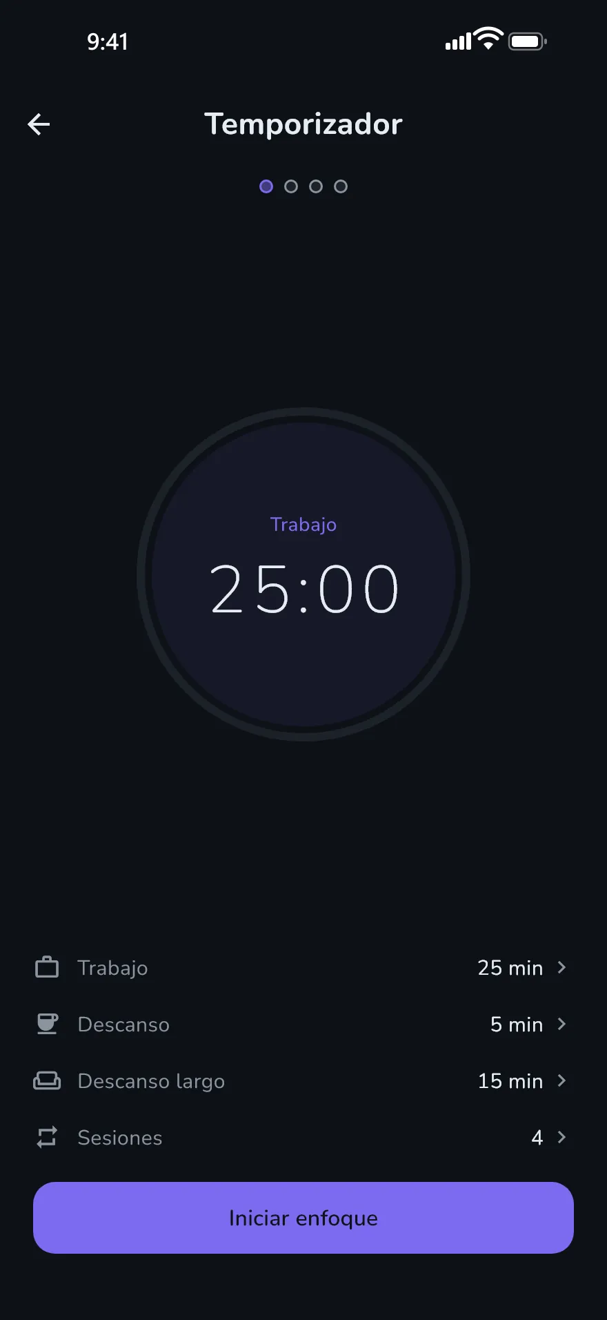 La pantalla «Temporizador» de Optophone