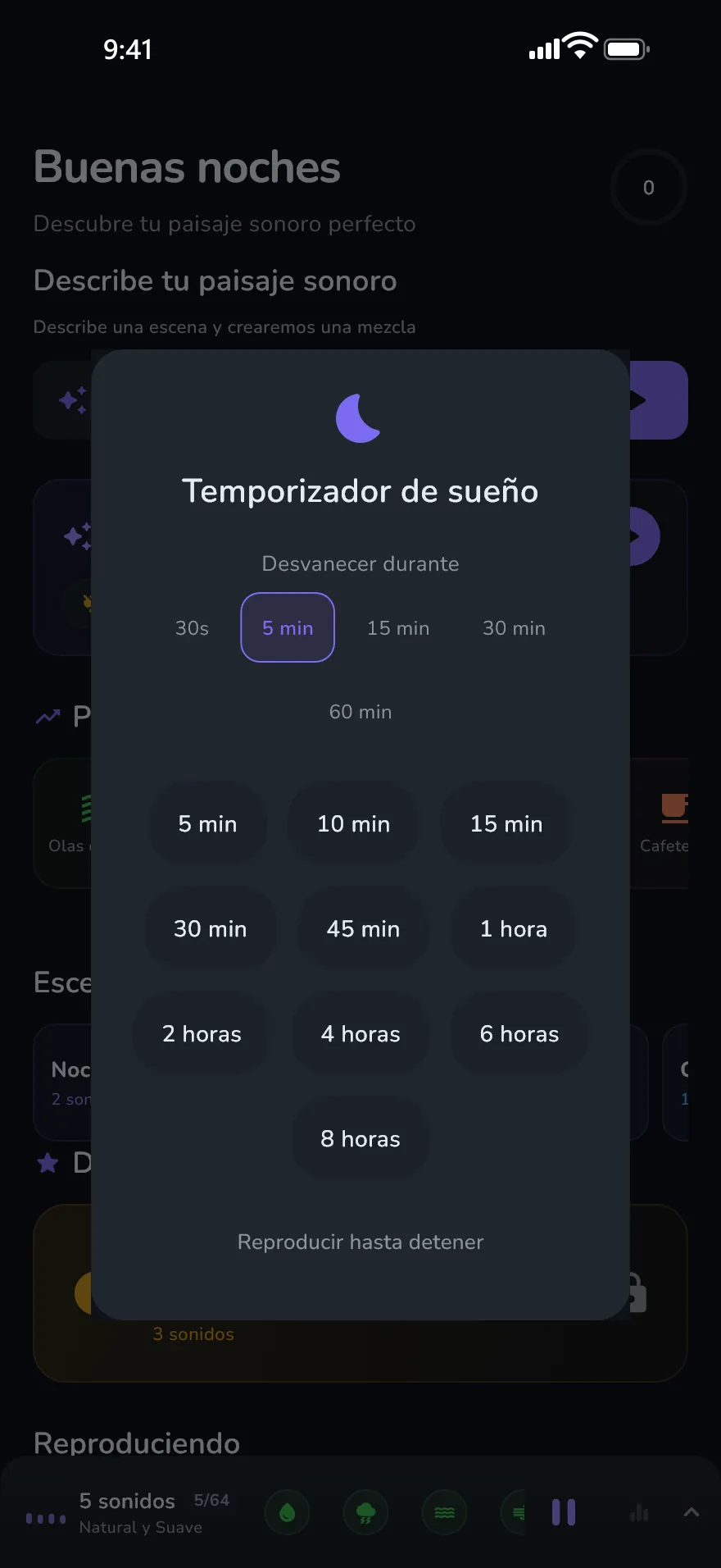 La pantalla «Temporizador de sueño» de Optophone