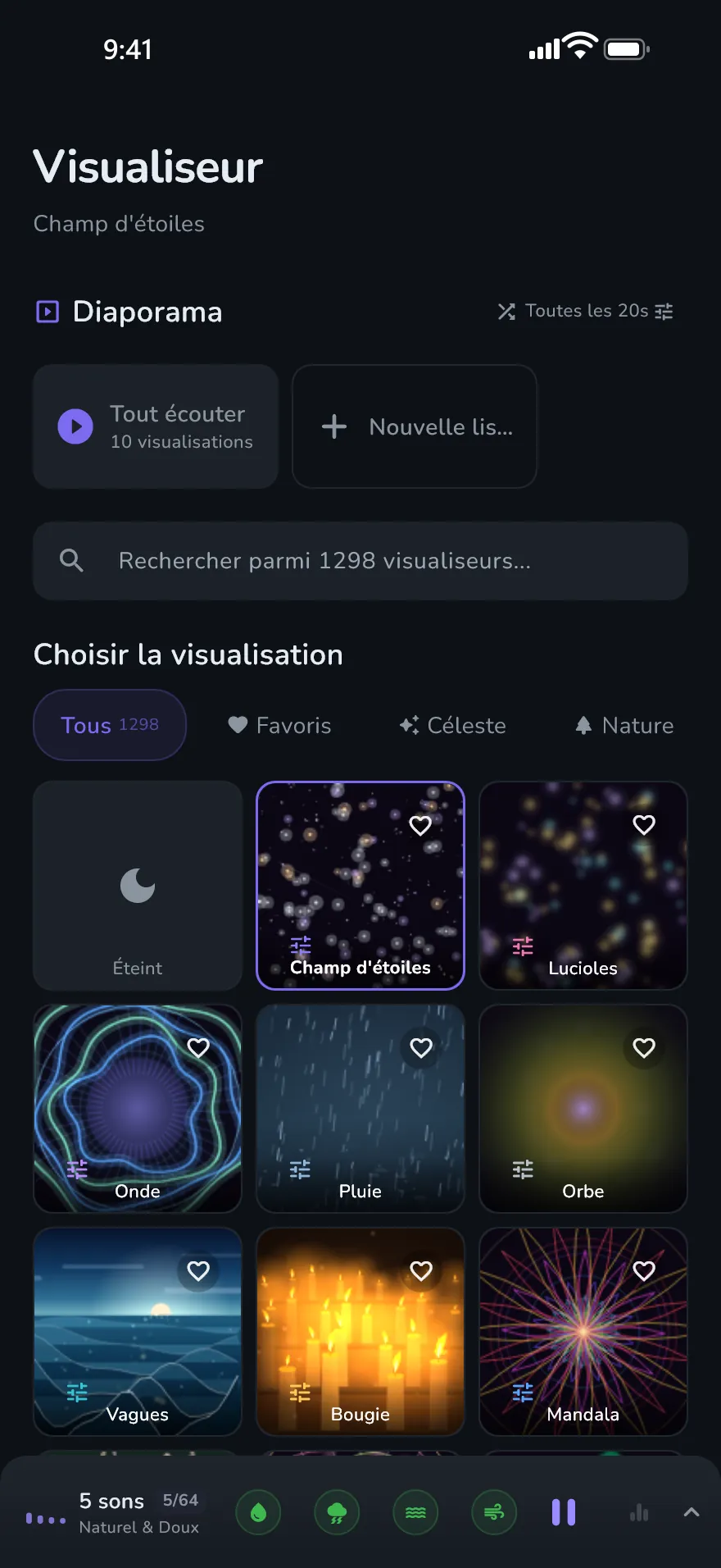 L’écran Visualisations d’Optophone