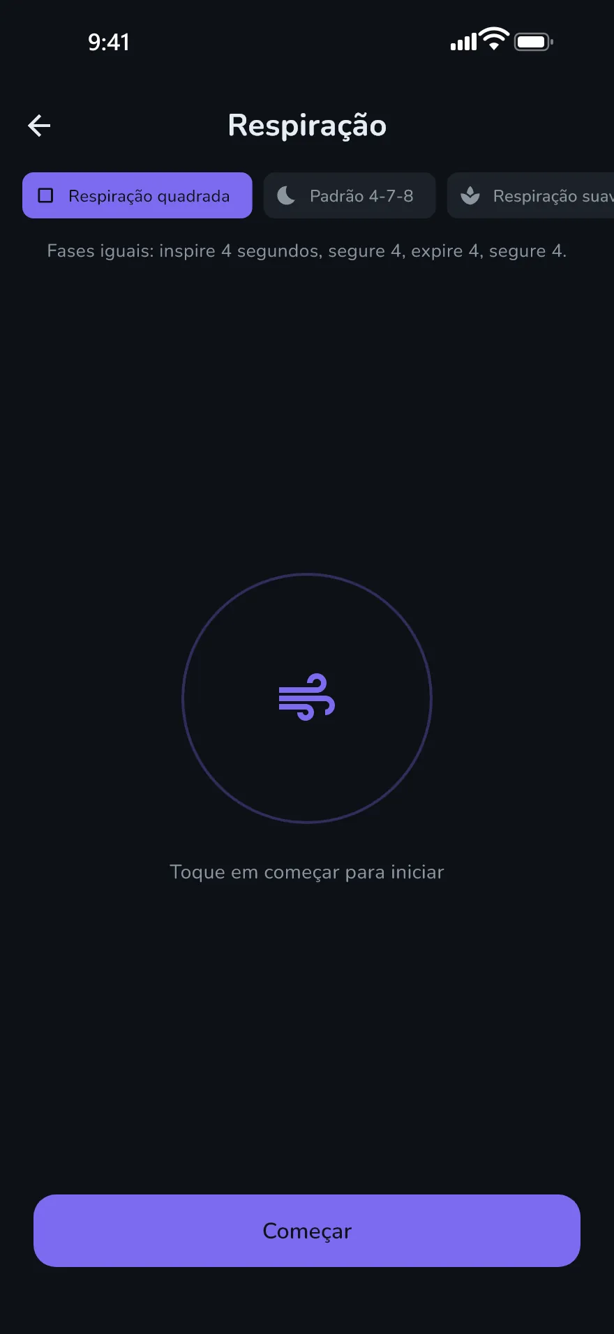 A tela Respiração do Optophone