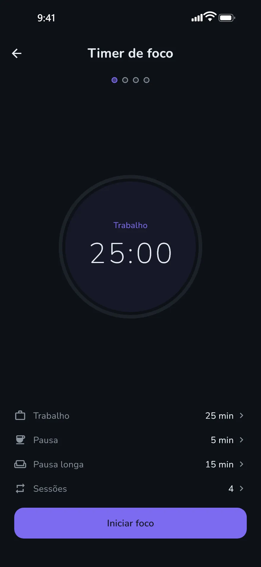 A tela Timer de foco do Optophone